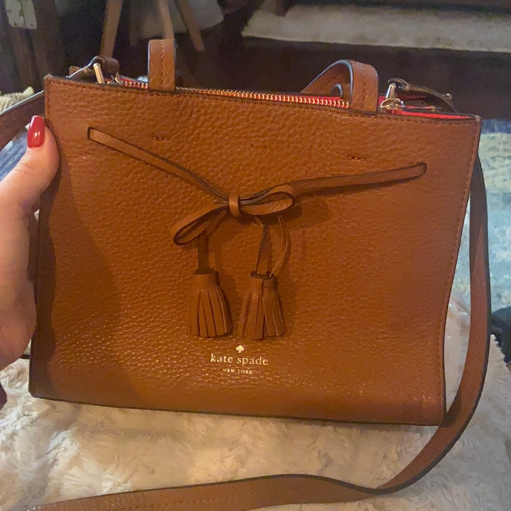 Beautiful brown leather Kate Spade bag with red interior